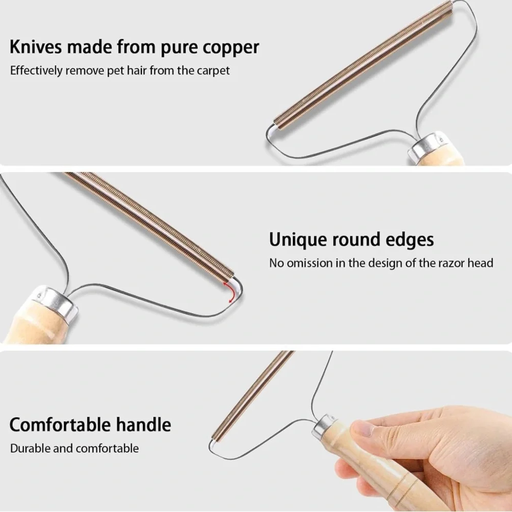 Reusable Pet Hair Removal Tool with Wooden Handle